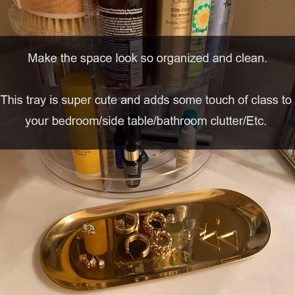 [Hot Deal!]Stainless Steel Decorative Tray, Set of 2, 9 Inch Long, Jewelry Dish Cosmetics Organizer