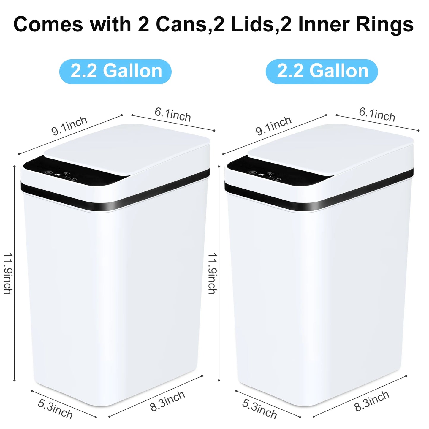 2 Pack 12L Bathroom Automatic Trash Cans Touchless Motion Sensor Slim with Lid