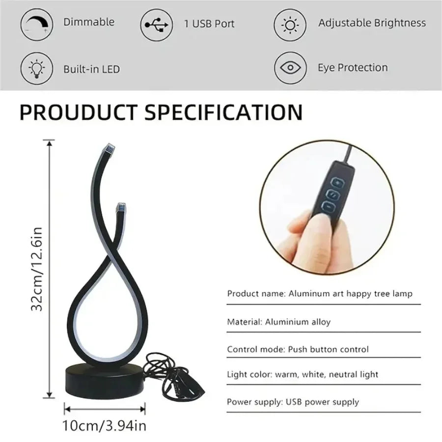A modern wrought iron table lamp powered by USB - three tone light