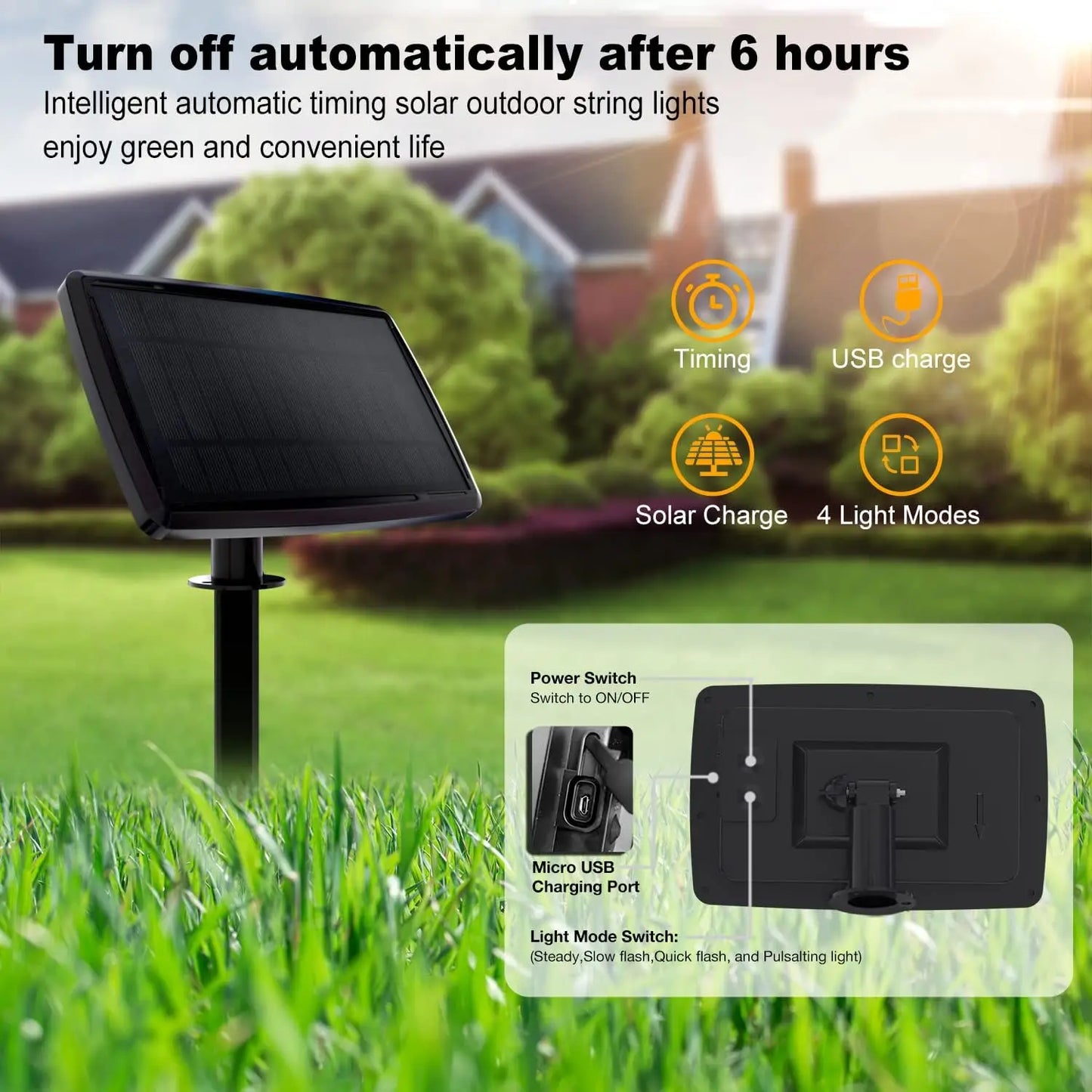 50 Feet Solar Outdoor String Lights, 2700K Warm White Hanging Lights, Weather-Resistant Materials, 12+1 Shatterproof Bulbs