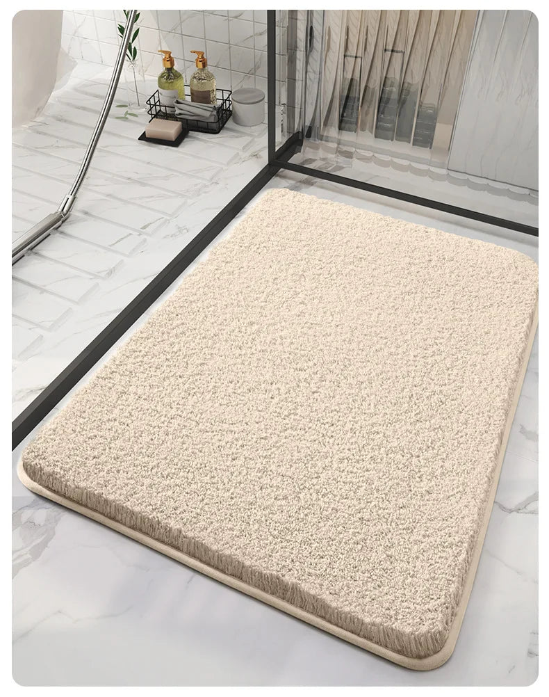 Long Cotton Plush Bath Mats, Thick Plush, Super Absorbent Quick Drying Anti Slip