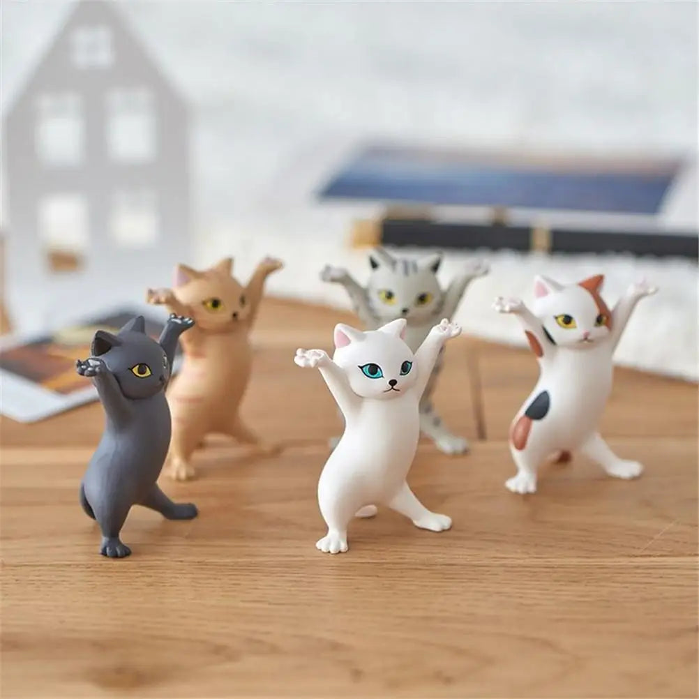 5PCS Raising Hands Dancing Cat Model Cat Ornaments Cat Figures Toys for Children