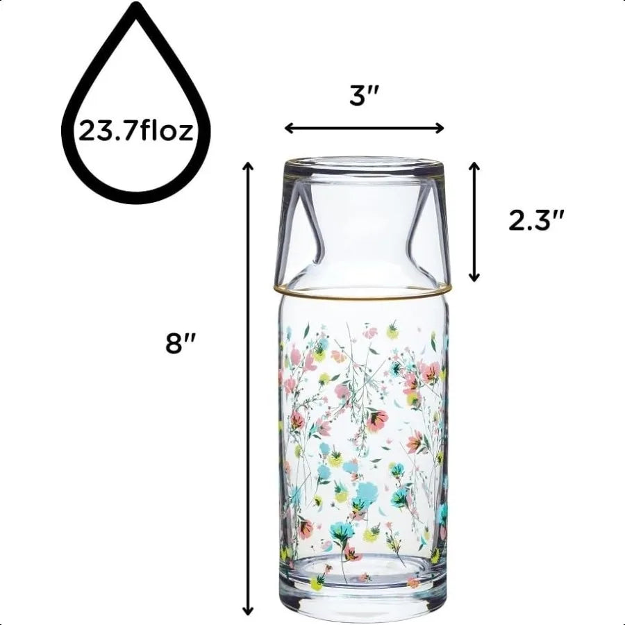 Bedside Water Carafe and Glass Set 23 oz Floral Pitcher with Cup Vintage Decanter for Hydration