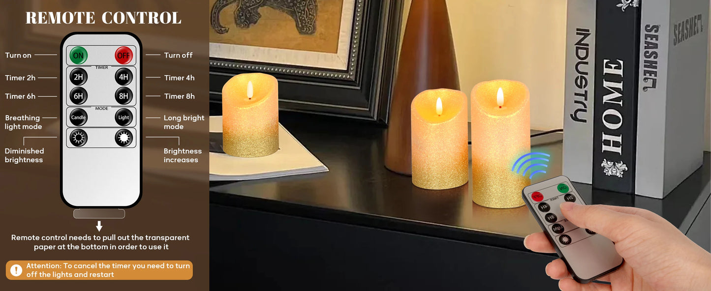 3pcs Pack LED Rechargeable Flameless Taper Candle Battery Operated