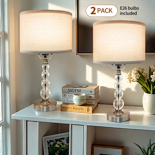 Modern Desk Lamp Set of Two - E26 Socket with Lamp Cap - Linen-Colored Lampshade
