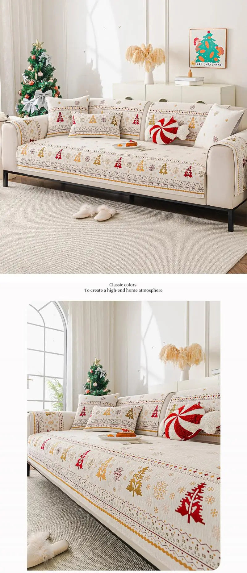 Christmas Tree Chenille Sofa Cushion Four-Season Anti-Slip Luxury Style Sofa Seat Covers