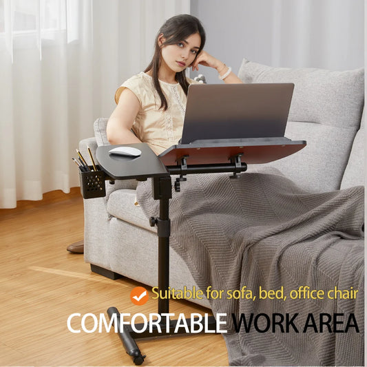Overbed Bedside Table with Wheels, Adjustable Overbed Table with Tilting Desktops, Rolling Laptop Table
