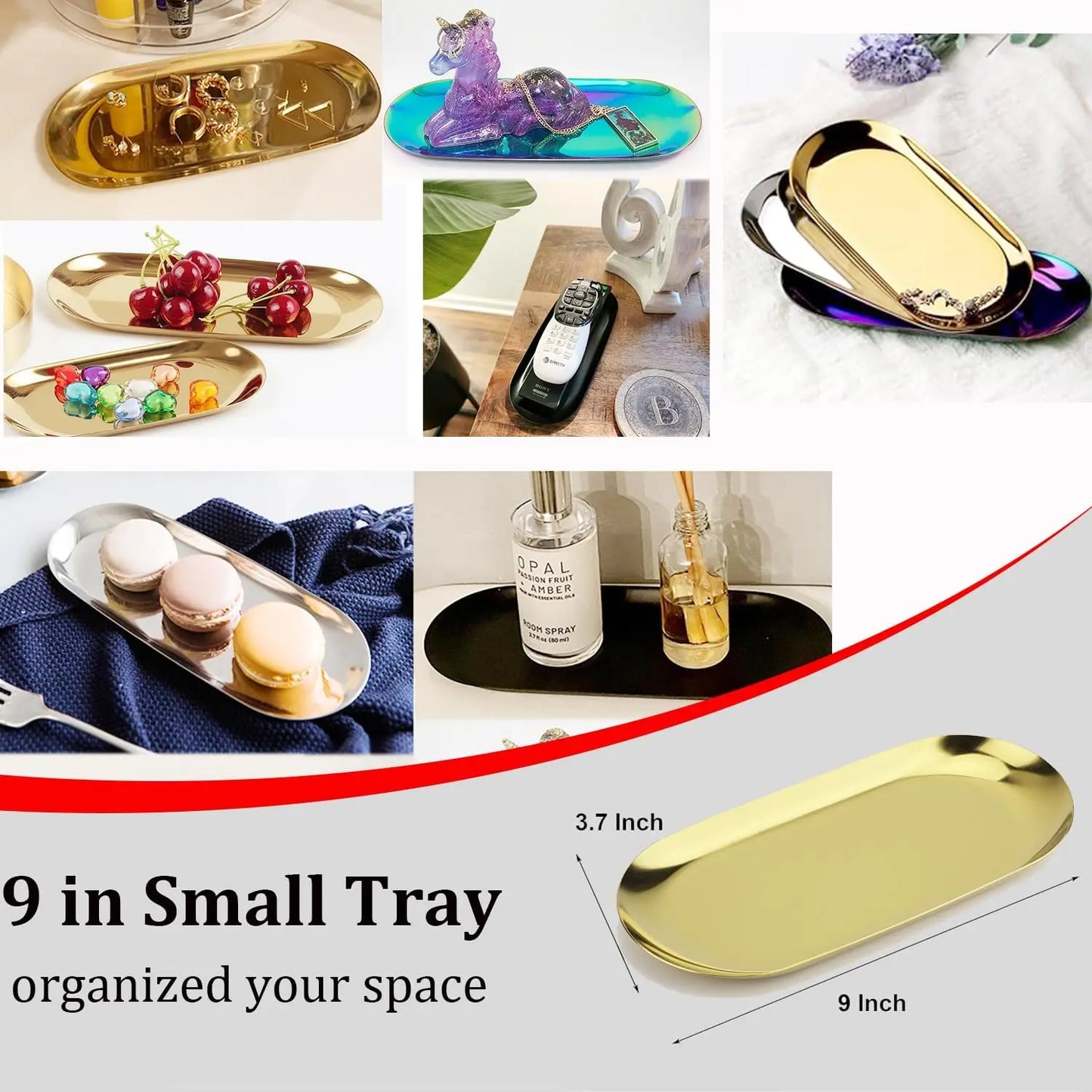 [Hot Deal!]Stainless Steel Decorative Tray, Set of 2, 9 Inch Long, Jewelry Dish Cosmetics Organizer