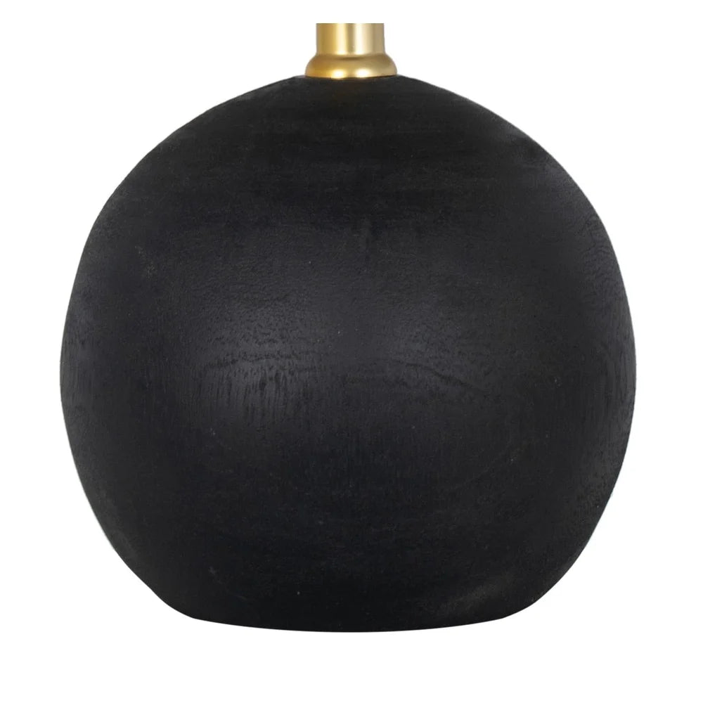 Mini Black Wood Ball Table Lamp with White Fabric Shade 12.5 Inch Stylish Accent