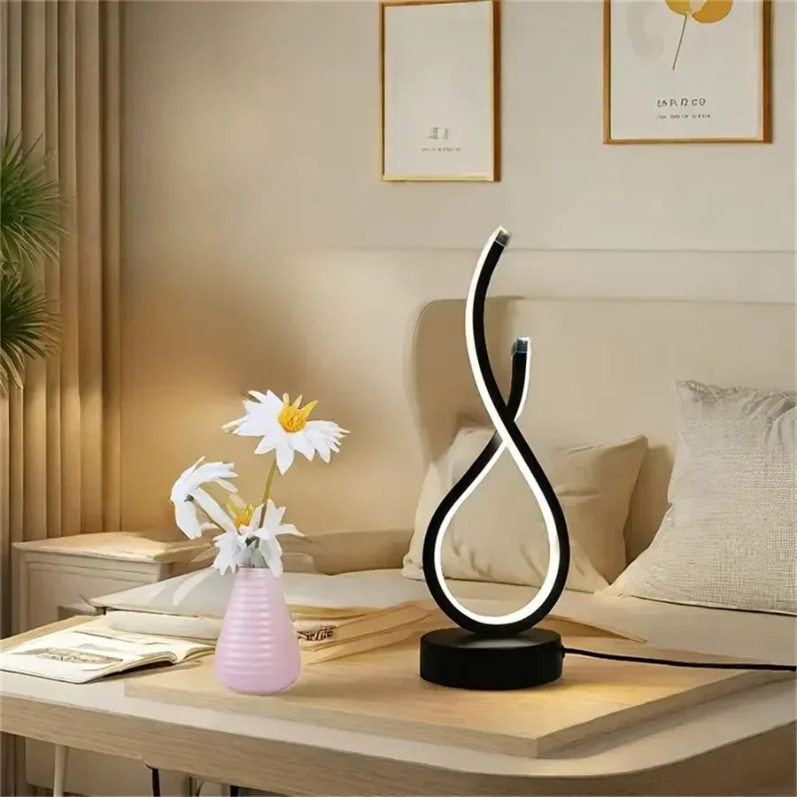 A modern wrought iron table lamp powered by USB - three tone light