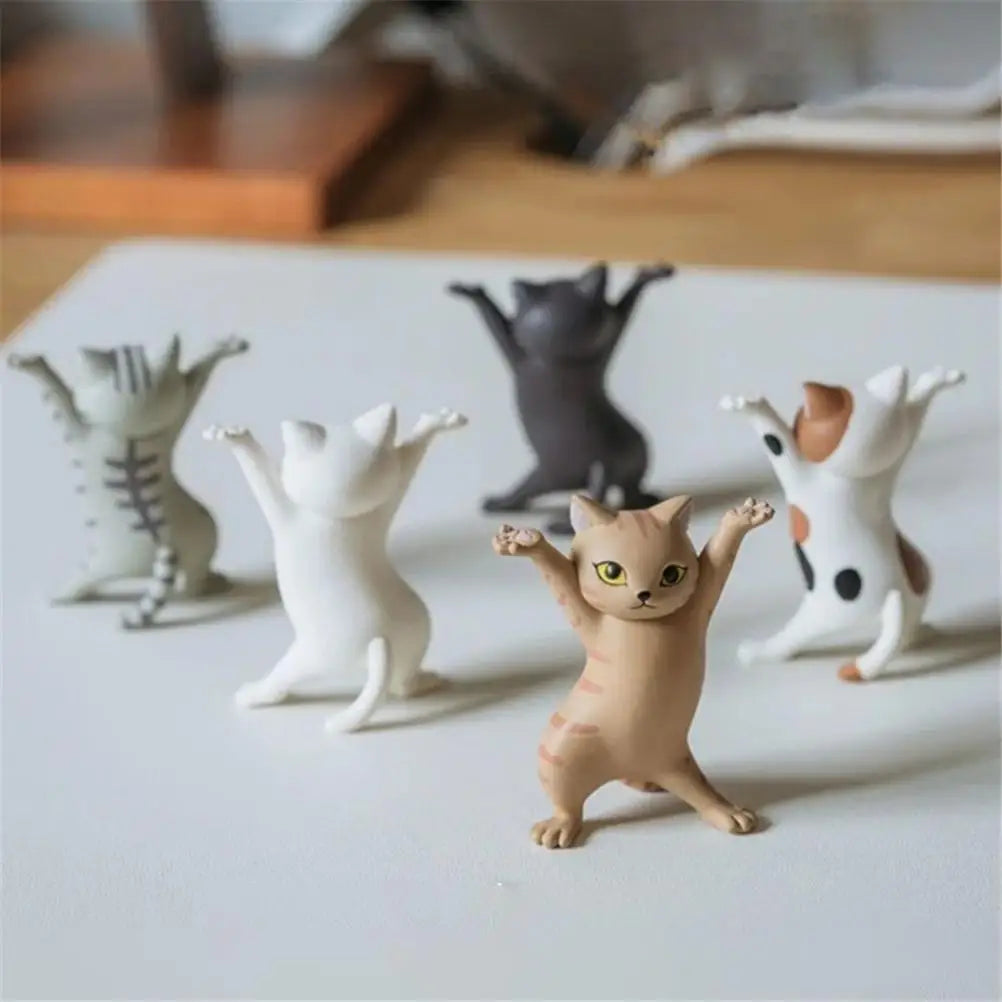5PCS Raising Hands Dancing Cat Model Cat Ornaments Cat Figures Toys for Children