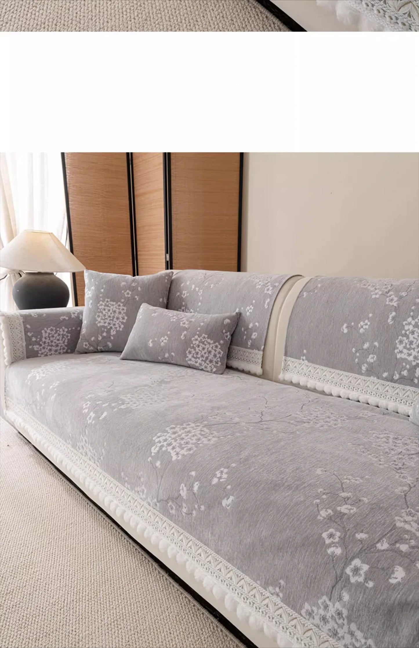 Chenille Flowers Sofa Cover All Season Non-slip Couch Protector