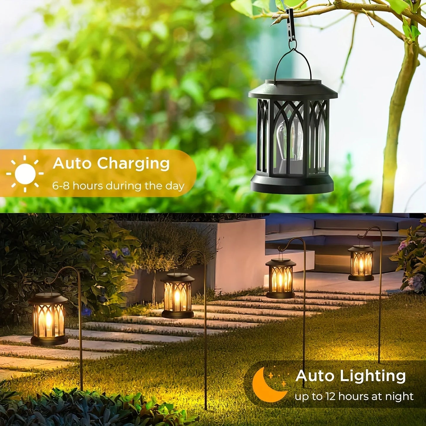 2 Pack Upgraded Bright Solar Lantern Lights Outdoor  (Warm Light)