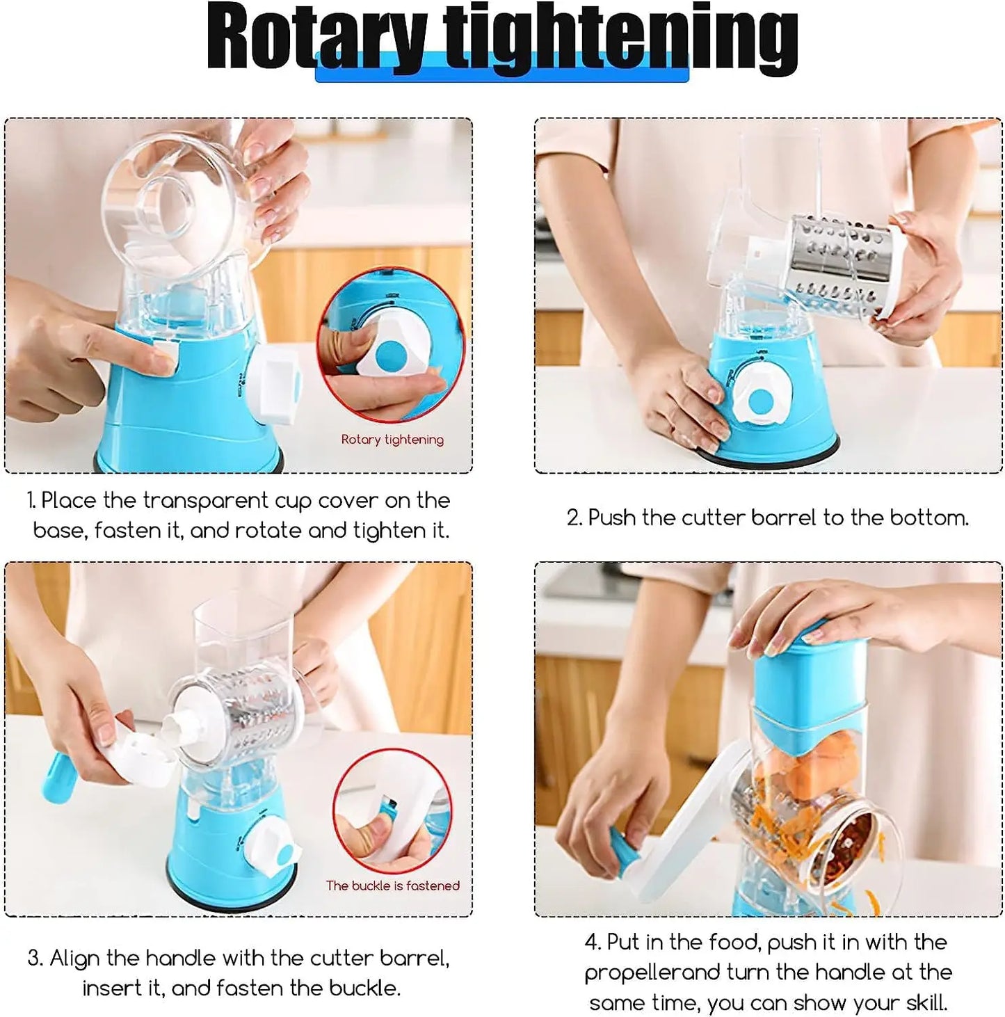 Cheese Grater Rotary 3 in 1 Grater Vegetable Slicer with 3 Drum Blades Fast Cutting Shredder