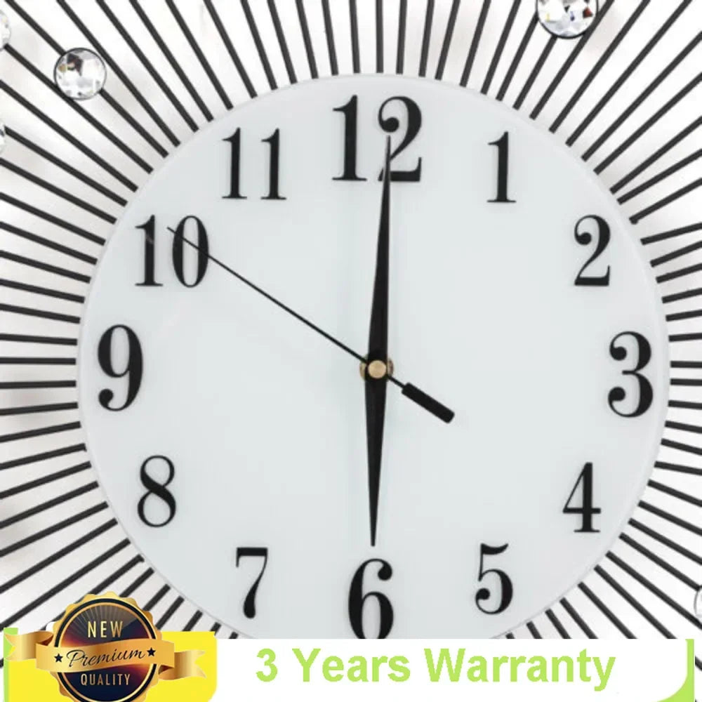 3D Large Metal Sunburst Wall Clock Luxury Battery Operated Diamond Art Wall Watch 60x60cm