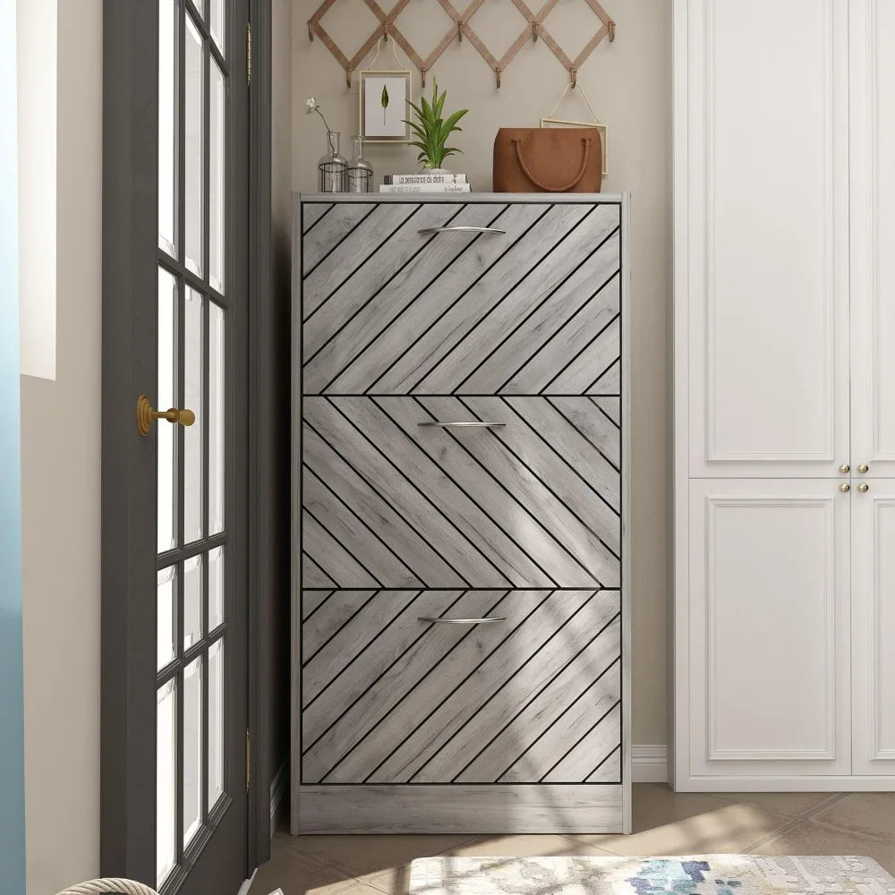 Modern Shoe Cabinet with 3 Flip Drawers, Freestanding Shoe Storage Cabinet,