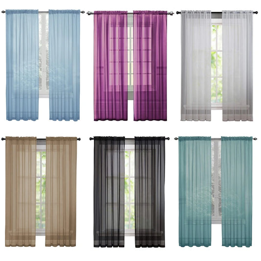 2pcs Sheer Voile Curtain, Colorful Tulle Panel  Easy Fit Rod Pocket