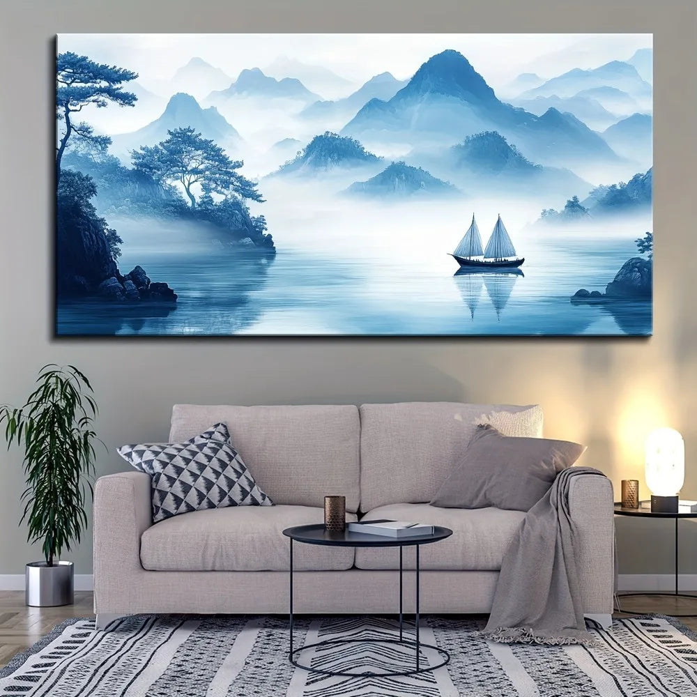 1.5 inch thick pine solid wood frame, traditional Chinese ink painting, Asian art