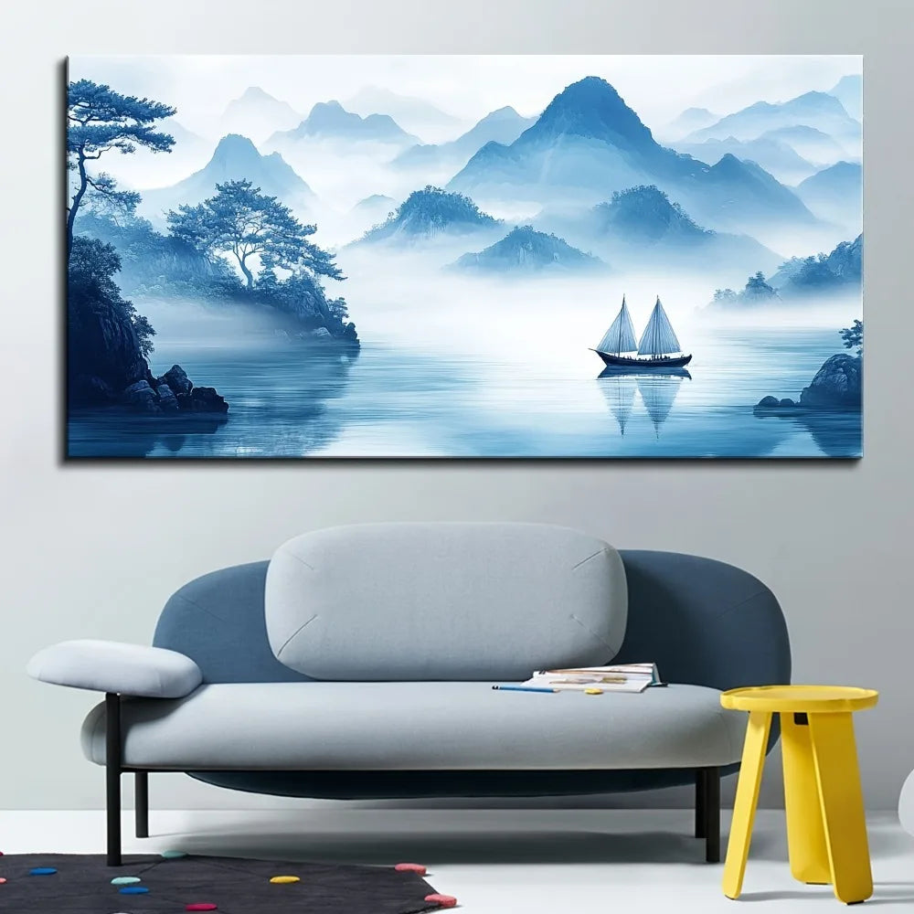 1.5 inch thick pine solid wood frame, traditional Chinese ink painting, Asian art