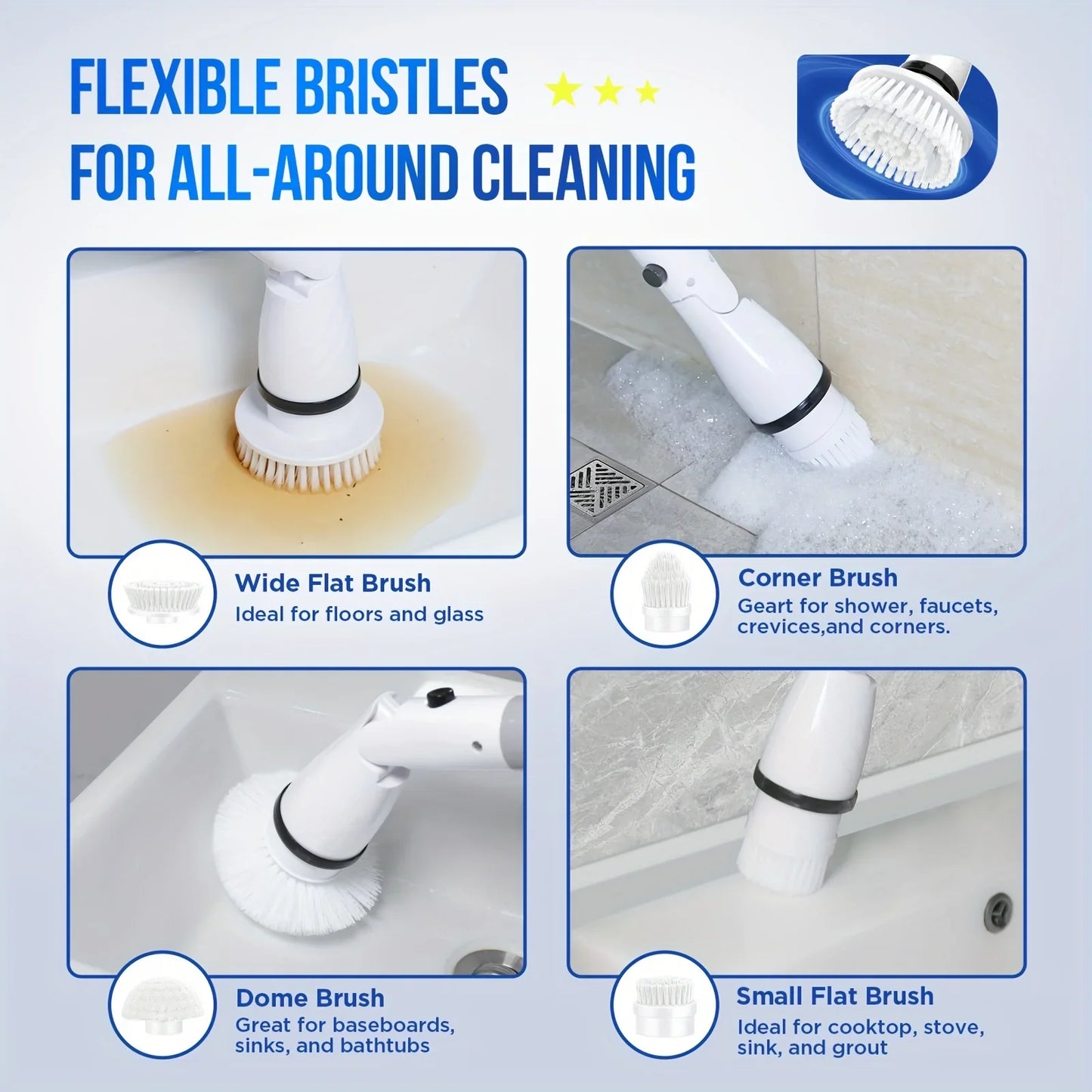 Electric Spin Scrubber - Cordless Cleaning Brush with 4 Heads and Extended Handle