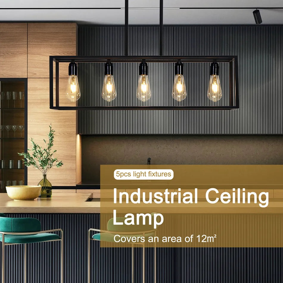 Industrial 5-Bulb Ceiling Lamp  Kitchen Island Chandelier Pendant Lights for Living Room