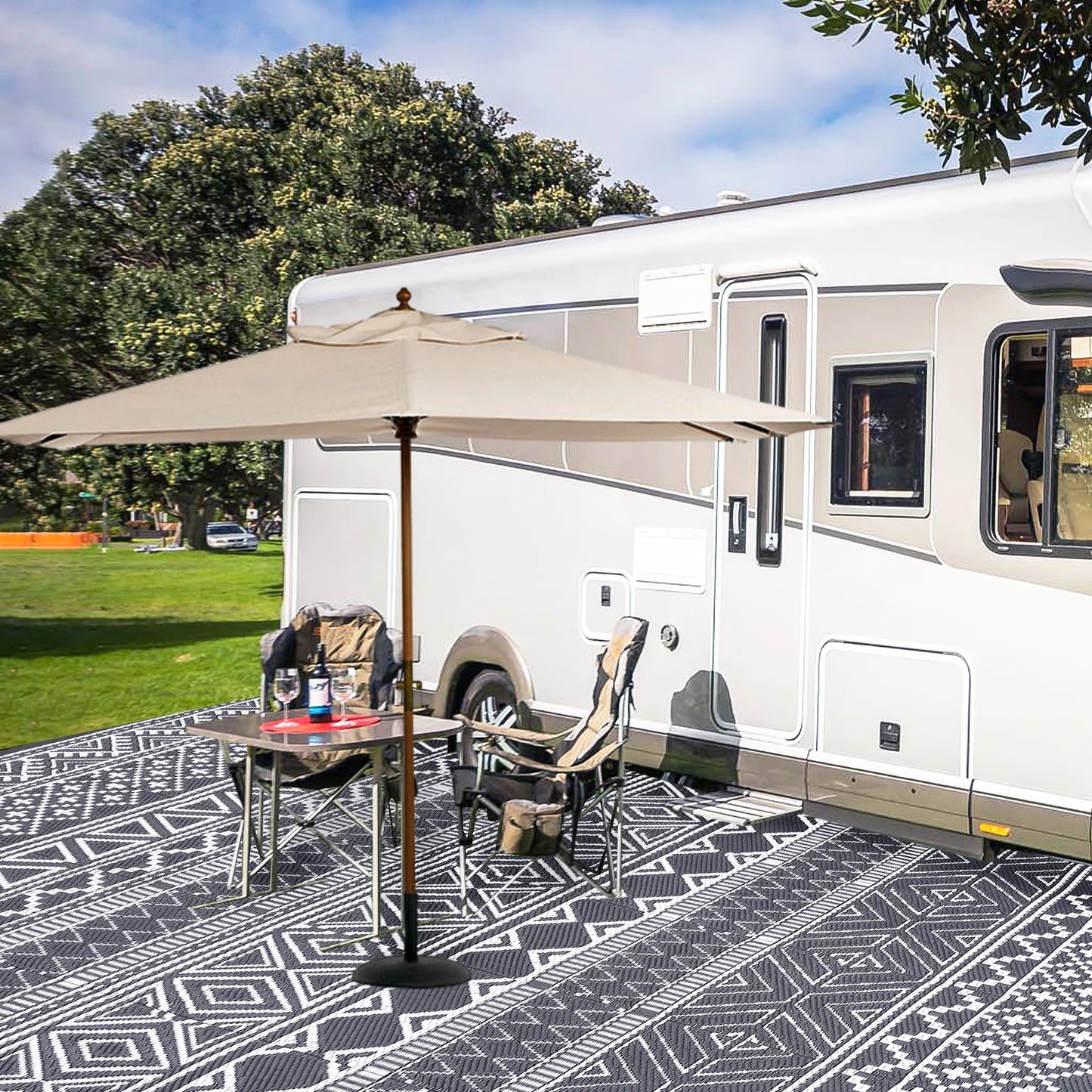 Outdoor Rug 5x8 Waterproof Reversible Patio Rug Boho  Rug for Porch Balcony Backyard Picnic