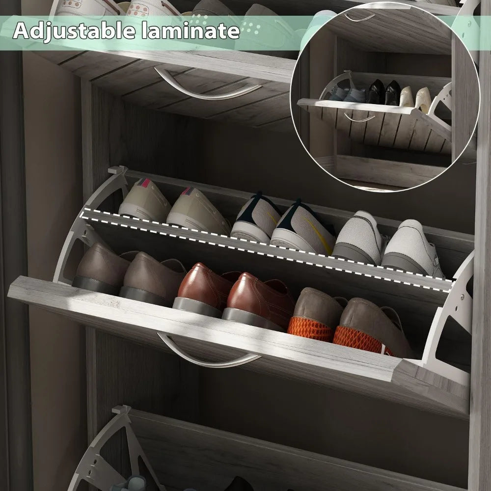 Modern Shoe Cabinet with 3 Flip Drawers, Freestanding Shoe Storage Cabinet,