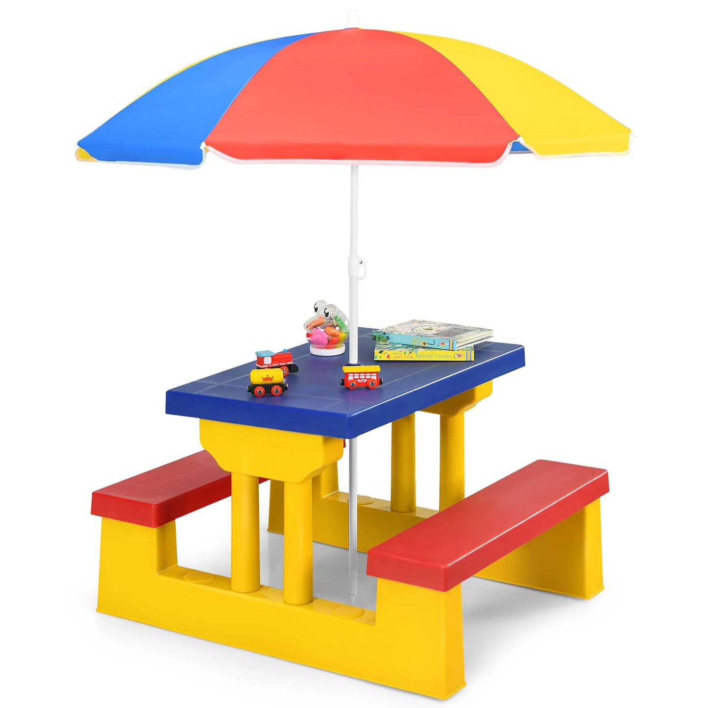Kids Picnic Table Set W/Removable Umbrella, Indoor Outdoor Garden Patio