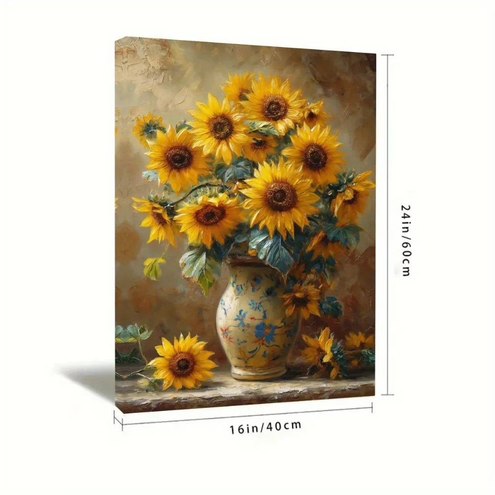 An Art Deco sunflower canvas print - waterproof wooden poster frame