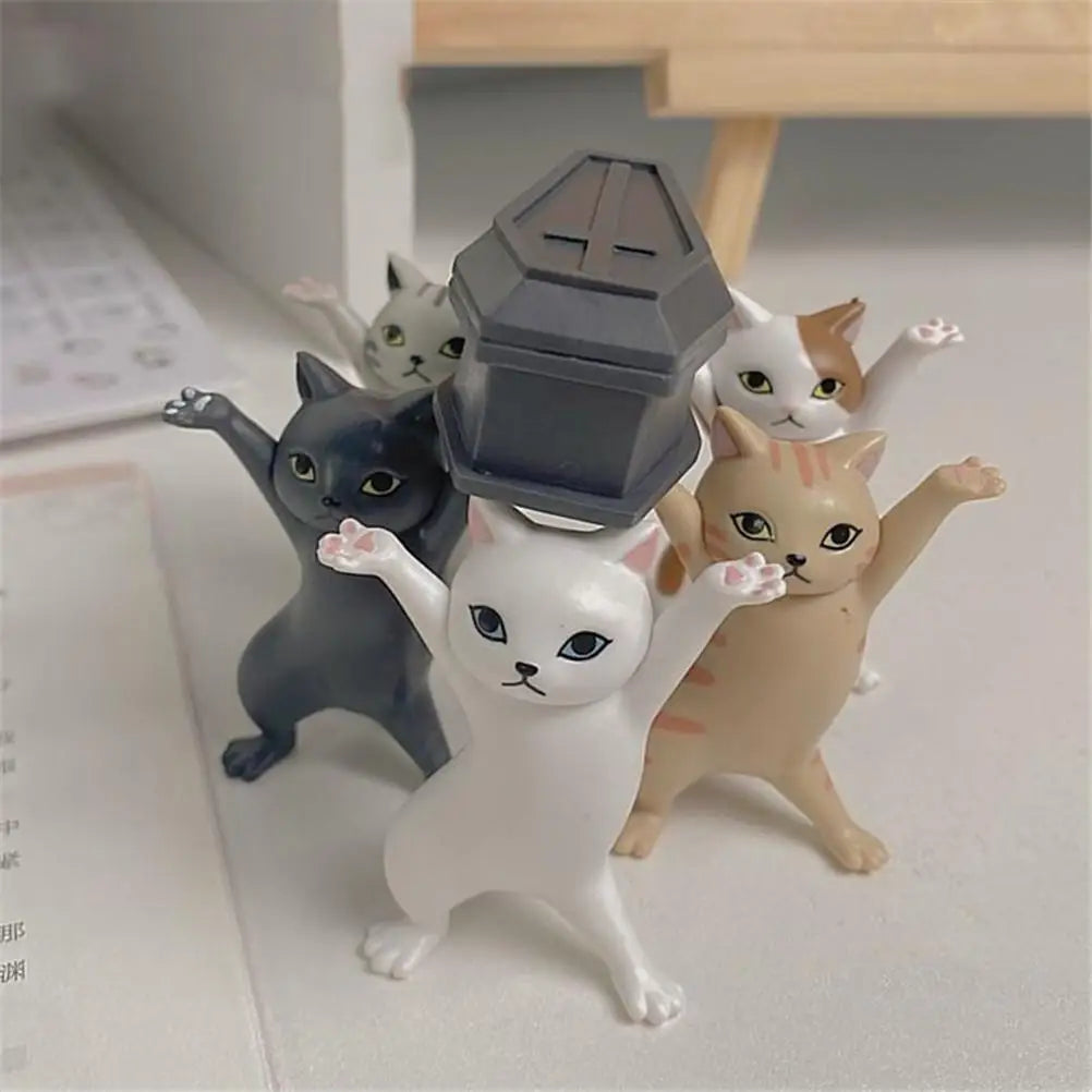 5PCS Raising Hands Dancing Cat Model Cat Ornaments Cat Figures Toys for Children