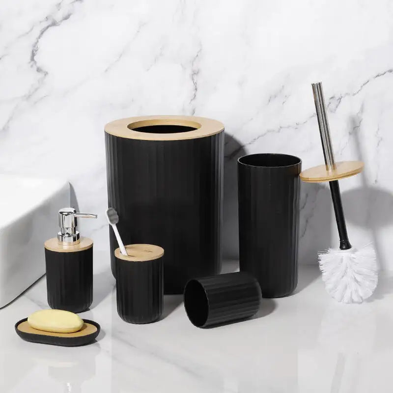 7 Pcs Bathroom Accessories Set, Bamboo Bath Ensemble