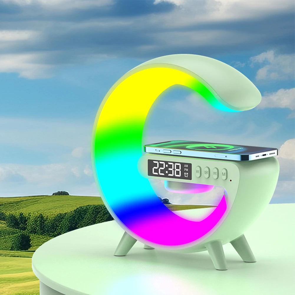 Wireless Speaker Charger Night Light with Alarm Clock Bedside Lamp LED