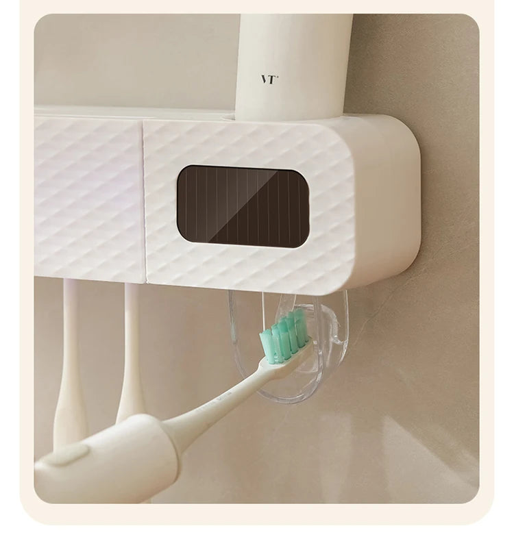 1 smart toothbrush rack wall mounted 3-slot toothbrush intelligent drying rack, toothpaste dispenser