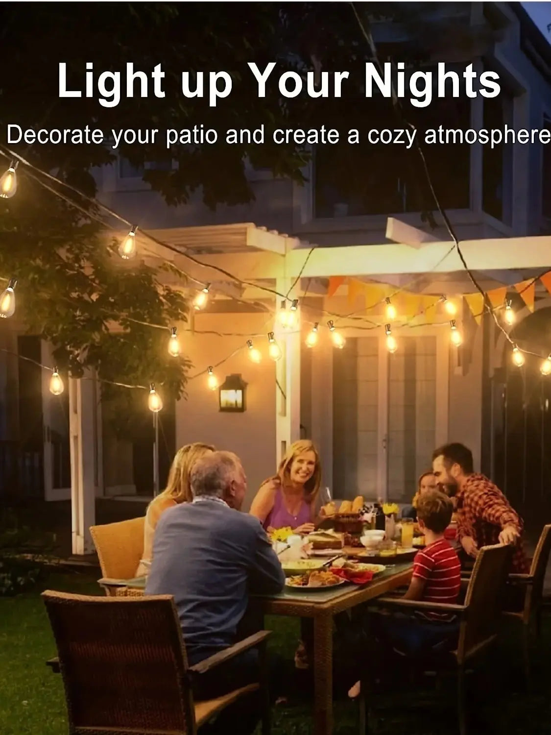 50 Feet Solar Outdoor String Lights, 2700K Warm White Hanging Lights, Weather-Resistant Materials, 12+1 Shatterproof Bulbs