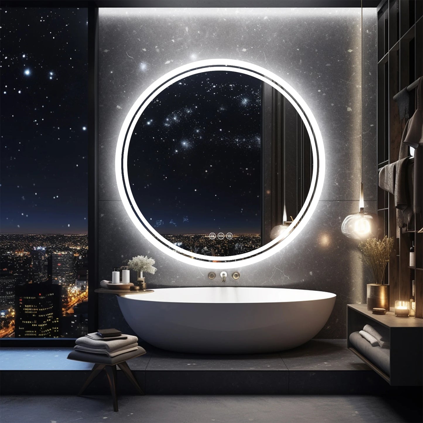 Bathroom Mirror with LED Lights Circle Backlit Illuminated Wall Mounted  Anti-Fog 3 Colors Change IP65 Dimmable