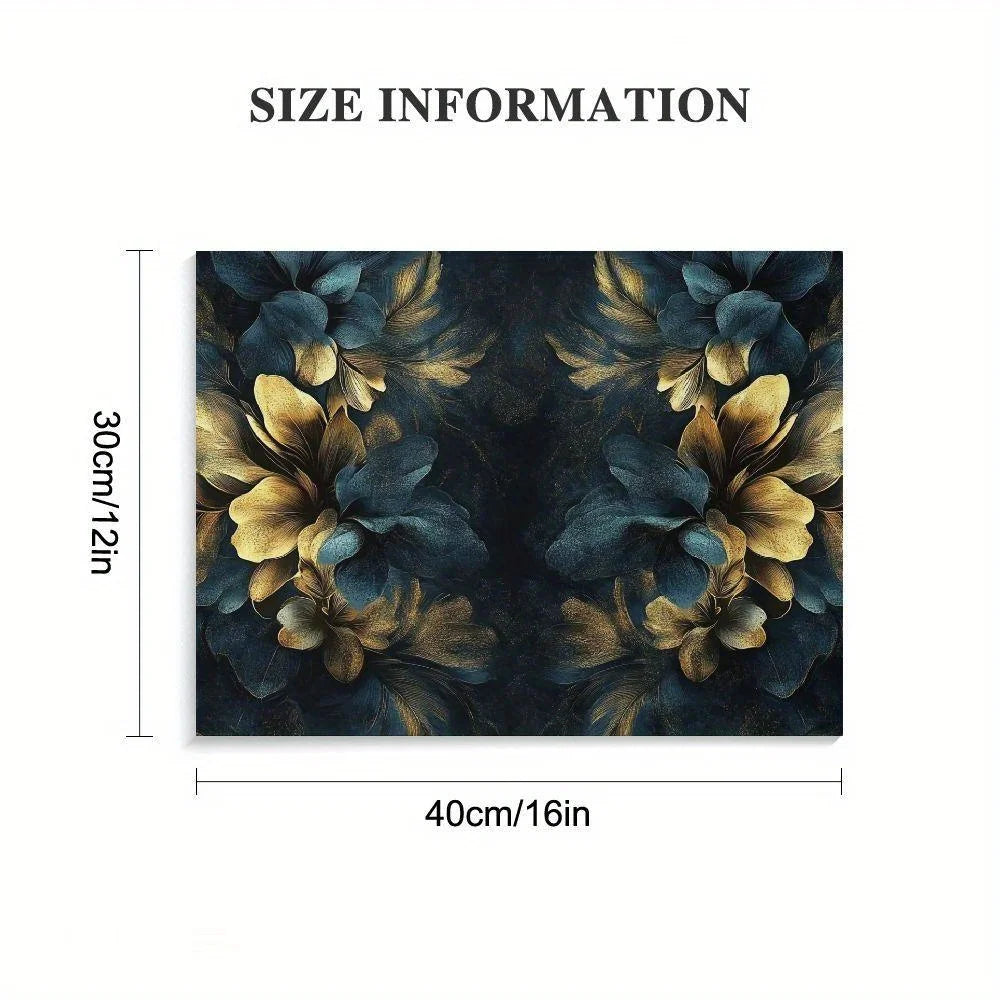 Luxury Gold Wall Art Dark Floral Canvas Painting on Black Background  Decoration