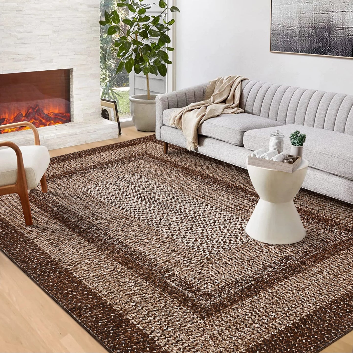 Washable Area Rugs Large Rugs for Living Room Modern Braided Print Non Slip