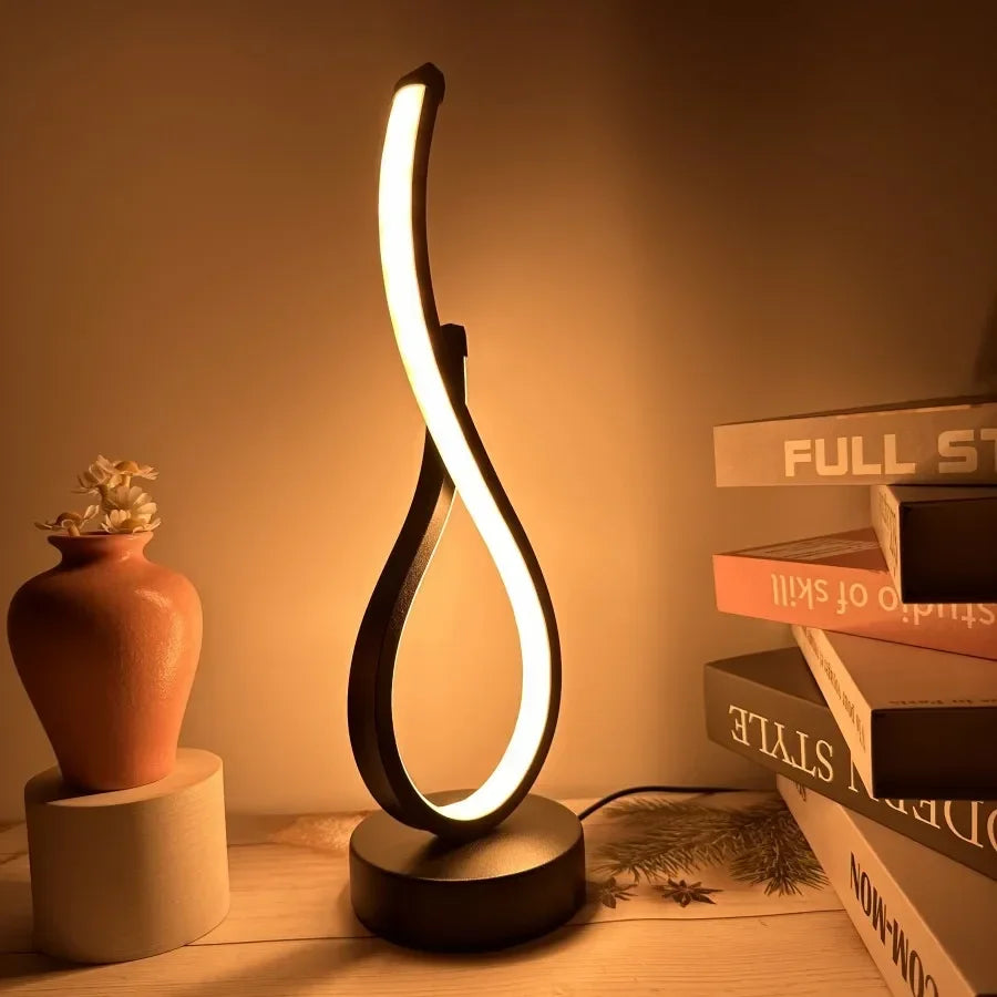 A modern wrought iron table lamp powered by USB - three tone light
